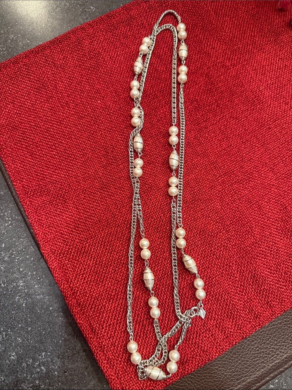 Sarah Coventry Silver-Tone Multi-Strand Necklace with Cream Pearls